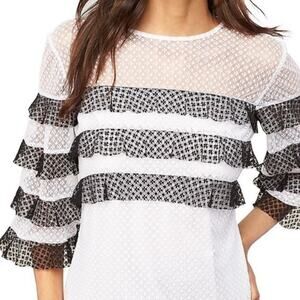 Milly Gabriella Two Tone Silk Blend Lace Ruffled Blouse size M